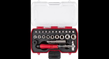 Parkside Dopsleutelset - Precisiegereedschapset - Kleine, complete set gereedschap voor elke beginnende klusser - 23 Delig - 1x ratelgreep - 1x bitadapter à 60 mm - 9x dopsleutelinzetstukken ( ¼”) à 4 - 12 mm - Draaimoment: max. 15 Nm - 37x bits