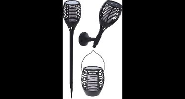 Set van 2x stuks solar tuinlampen/fakkels 3 in 1 met vlameffect op zonne-energie 78 cm - tuinfakkels