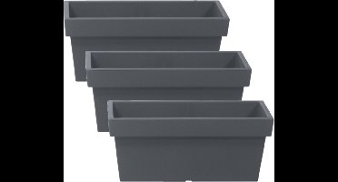 3x stuks stevige terras/balkon plantenbakken/bloembakken kunststof 38 x 18 x 16 cm steengrijs voor buiten