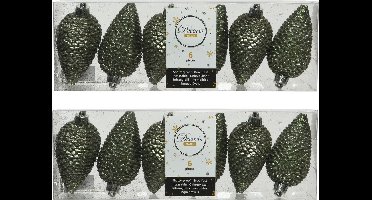 Decoris Kersthangers dennenappels - 18x st - mosgroen - glitter - 8 cm - kunststof - kerstversiering