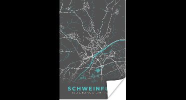 Poster Kaart – Plattegrond – Stadskaart – Schweinfurt – Duitsland – Blauw - 20x30 cm