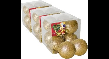 24x stuks kerstballen goud glitters kunststof diameter 7 cm - Kerstboom versiering