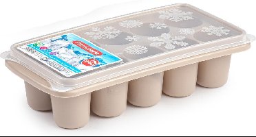 Plasticforte IJsblokjes tray - met deksel - ijsklontjes vorm - 10-vaks - taupe - grote klontjes