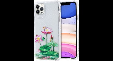 Siliconen Hoesje met bloemenprint Geschikt voor iPhone 12/12 Pro Lotusbloemen Transparant
