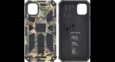Hoesje Geschikt voor iPhone 11 Hoesje - Rugged Extreme Backcover Blaadjes Camouflage met Kickstand - Groen