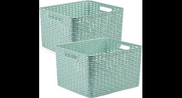 4x stuks rotan gevlochten opbergmand/opbergbox kunststof - mintgroen - 34 x 40 x 23 cm - Kast mandjes