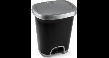 Plasticforte Pedaalemmer - zwart/ zilver - 18 liter - 33 x 28 x 40 cm - prullenbak
