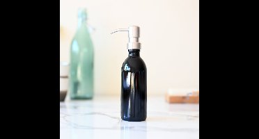 Groeikruid® Zeeppompje vrijstaand | Zeepdispenser glas | Vrijstaand | 250 ml violet glas | RVS pompkop | Zilver