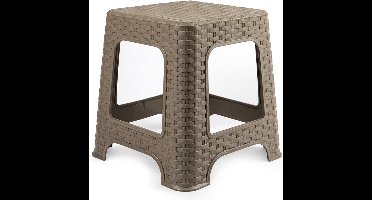 Plasicforte opstapje/krukje - taupe - rotan kunststof - 32 x 32 x 30 cm - Keuken/kamers/DHZ - trapjes - bijzet krukjes