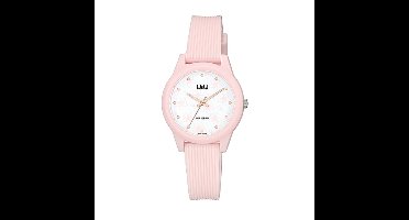 Q&Q V01A-001VY - Horloge - Sport - Analoog - Dames - Vrouwen - Plastic band - Rond - Kunststof - Bloemetjes - Roze - Wit - 10 ATM