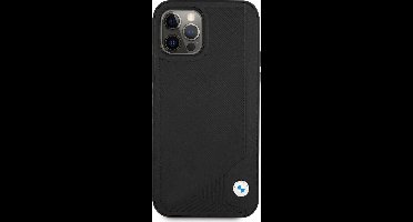 BMW Leather Backcover Debossed Stripes - Apple iPhone 12 / 12 Pro (6.1") - Zwart