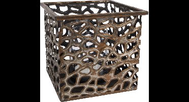 Windlicht "Gwen" oud koper metaal 16,5x16,5x15cm