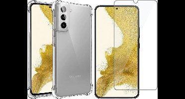 Hoesje geschikt voor Samsung Galaxy S22 Plus - Anti Shock Proof Siliconen Back Cover Case Hoes Transparant - Tempered Glass Screenprotector