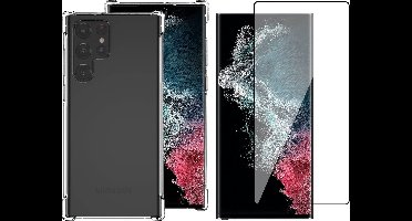 Hoesje geschikt voor Samsung Galaxy S22 Ultra - Anti Shock Proof Siliconen Back Cover Case Hoes Transparant - PET Glasfolie Screenprotector