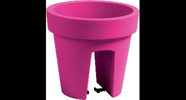 Balkon plantenpot/bloempot - fuchsia roze - 5 liter - kunststof - D25 x H23 cm - met relingklem