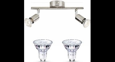 Philips Limbali Opbouwspot (Mat Chroom) - Warmwit Licht - Plafondspot met 2 Lichtpunten - GU10 - SceneSwitch - Eenvoudig Dimbaar met Je Klassieke Schakelaar