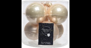 6x Licht parel/champagne glazen kerstballen 8 cm - glans en mat - Glans/glanzende - Kerstboomversiering licht parel/champagne