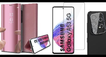 Hoesje geschikt voor Samsung Galaxy A53 - Book Case Spiegel Wallet Cover Hoes Roségoud - Tempered Glass Screenprotector - Camera Lens Protector