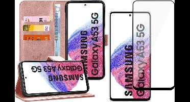 Hoesje geschikt voor Samsung Galaxy A53 - Book Case Kunstleer Wallet Cover Portemonnee Pasjeshouder Hoes Roségoud - Full Tempered Glass Screenprotector