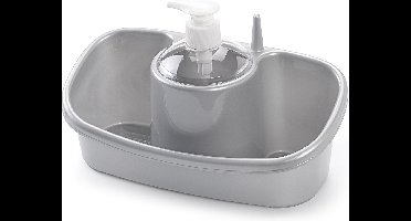 Sponsbakje met zeeppompje/dispenser zilver - 26 cm - Zeeppompjes/zeepdispensers - Badkamer, toilet en keuken