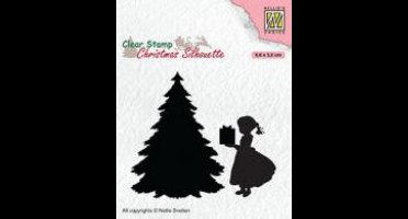 CSIL013 Clearstamp Nellie Snellen Thank you Santa - stempel kerstmis kerstboom met meisje