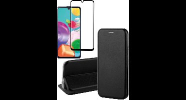 Hoesje geschikt voor Samsung Galaxy A41 - Screen Protector FullGuard - Book Case Kunstleer ThinShield Zwart & Screenprotector