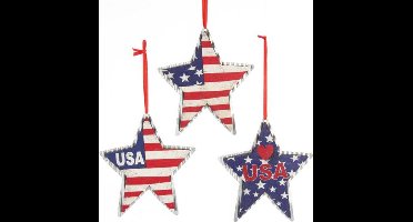 Hout/Metalen Americana Star Kersthangers Set van 3