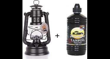 Feuerhand 276 Olielamp / Stormlamp Mat Zwart + 1 Liter Farmlight lampolie