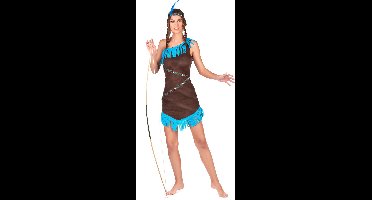 Vegaoo - Blauw en bruin indiaan kostuum met franjes voor vrouwen