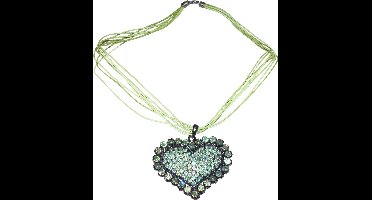 Ketting met hartjes hanger strass stenen groen