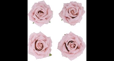 Chaks Decoratie rozen set - kunststof - 4x - roze - 9,5 x 5,5 cm - bruiloft decoratie - kunstbloemen