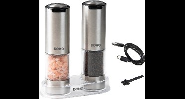 DOMO DO3102 Elektrische Peper- en Zoutmolen - Set - Peper- en Zoutstel - Verstelbare Maalgraad - Kruidenmolen - Oplaadbaar - USB-C - Zwart