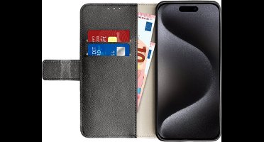 Just in Case hoesje geschikt voor iPhone 15 Pro Hoesje met Pasjeshouder - Bookcase Classic - Zwart