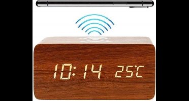 Deluxa Digitale Wekker met draadloos oplaadsysteem - bruin