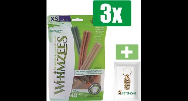 Whimzees Stix Hondensnack - 8 cm - 48 Stuks - 3 Zakken - Inclusief PetsHome Goudkleurige Adreskoker