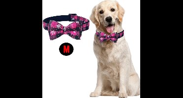 S&E Verstelbare Hondenhalsband met Sneeuwvlok-Design en Afneembare Strik en Bel – Medium, Roze