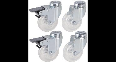 Dörner + Helmer Zwenkwielen voor meubels en vloeren, 360° PU loopvlak, set van 4, met rem voor niet-gevoelige vloeren
