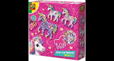 SES Creative - Unicorn - Strijkkralen - Knutselen Meisjes - Strijkkralen in Verschillende Kleuren met Glitter Stickers - Vanaf 5 Jaar
