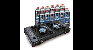Eurocatch 2 pits Kooktoestel op Gas - incl 12 Butaan Gasbussen - Gas Stove - Camping Kooktoestel - Gaspit - Gasfornuis - Gasstel - Cooker