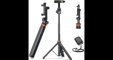 Sounix Telefoon Statief - SelfieStick Tripod met Bluetooth Afstandsbediening - tot 158 cm hoog - Tripod Smartphone - Action Camera Statief - Zwart