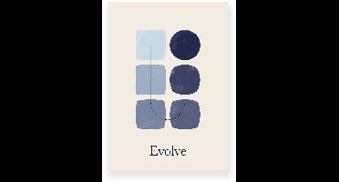Poster 20x30 cm - Evolve - Beige - Blauw - Minimalistisch - Japandi - Muurdecoratie - Wanddecoratie