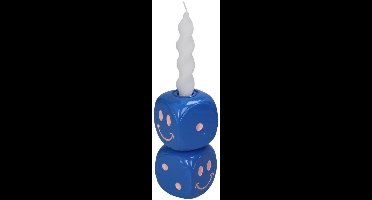 Kaarshouder dobbelsteen Polyresin Blauw 7.5x7.5x14.5cm