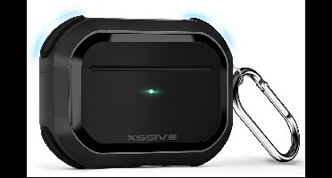 Xssive Hardcase - Geschikt voor Apple AirPods Pro 1 & 2 Hoesje – Schokbestendig & Met Sleutelhanger – Zwart Bumper