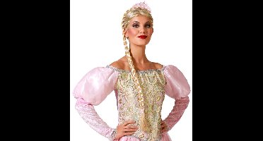 Atosa Verkleed haarband/hoofdband met vlecht en kroon - roze - meisjes/dames - queen/ijsprinses/Elsa/Fantasy - carnaval - kunststof