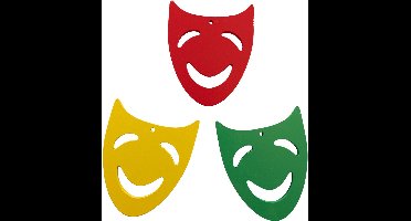 Houten maskers decoratie rood/geel/groen 25x30cm