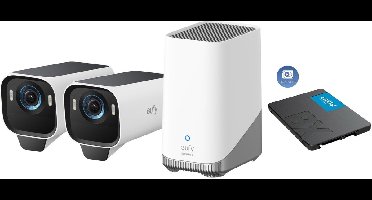 eufy Security S3 Pro Buitencamera's, 2 Pack met HomeBase 3 - Outdoorcam set - 4K Ultra HD resolutie, MaxColor Vision™ technologie, Zonne-energie met SolarPlus™ 2.0, Compatibel met Apple HomeKit, Alexa en Google Assistant + 240GB SSD - Bundelvoordeel
