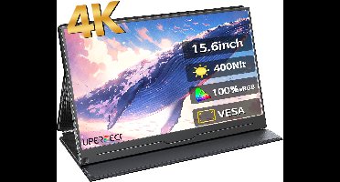 UPERFECT Portable Monitor J08 15,6" 4K Draagbare Monitor | 100% sRGB draagbaar scherm| Aluminium Frame | Dual USB-C PD | Anti-verblindend IPS