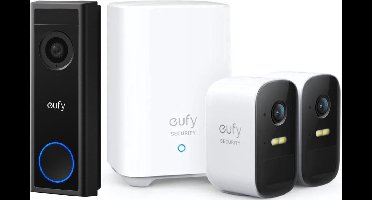 eufy 2K FHD Video Deurbel met Nachtzicht + eufy 2C Draadloze Beveiligingsset - Inclusief Homebase2 en 2 Camera's - Wit- Video doorbell Bundel