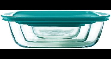 Pyrex - Cook & Store Schaal Rechthoek met Deksel Set van 3 Stuks - Borosilicaatglas - Transparant -