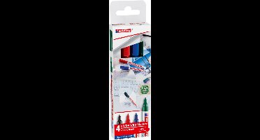 edding 8400 CD/DVD/BD marker set met 4 kleuren - zwart, rood, blauw, groen - ronde punt 0,5-1 mm - permanente inkt - veilig voor uw opgeslagen gegevens